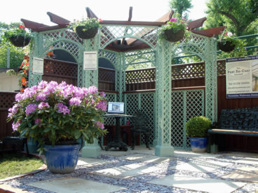 <p>A corner Pergola, designed and erected for our stand at the RHS Chelsea Flower Show</p>
