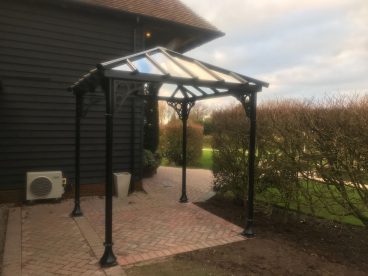 <p>This 2m square hipped structure is used as a smoking shelter, at local wedding venue The Old Kent Barn. You can also see the two large structures we installed for them as part of the ceremony area here: https://www.theoldkentbarn.co.uk/gallery-gazebo </p>
