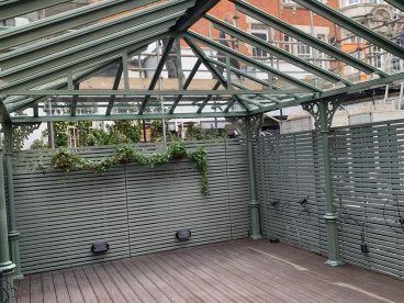 <p>The view from inside the large structure installed at the Carlton Club in London. Built using our Royale columns, bespoke gable frames and circles quarter arches to match the first structure we installed for them a few years ago. </p>
